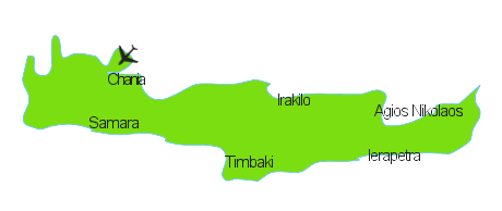  crete map with chania, iraklio and igios nikolaos