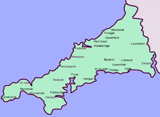 map of Cornwall